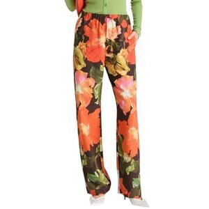 NWT Stine Goya Fatou Floral Print Crepe Wide Leg Pants Summer Night Poppies S
